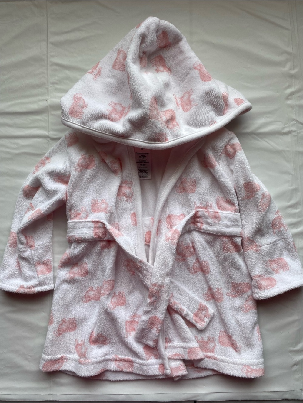 Carter's Baby Girl Hooded Terry Cloth Bathrobe White Pink Sheep Lamb 0-9M